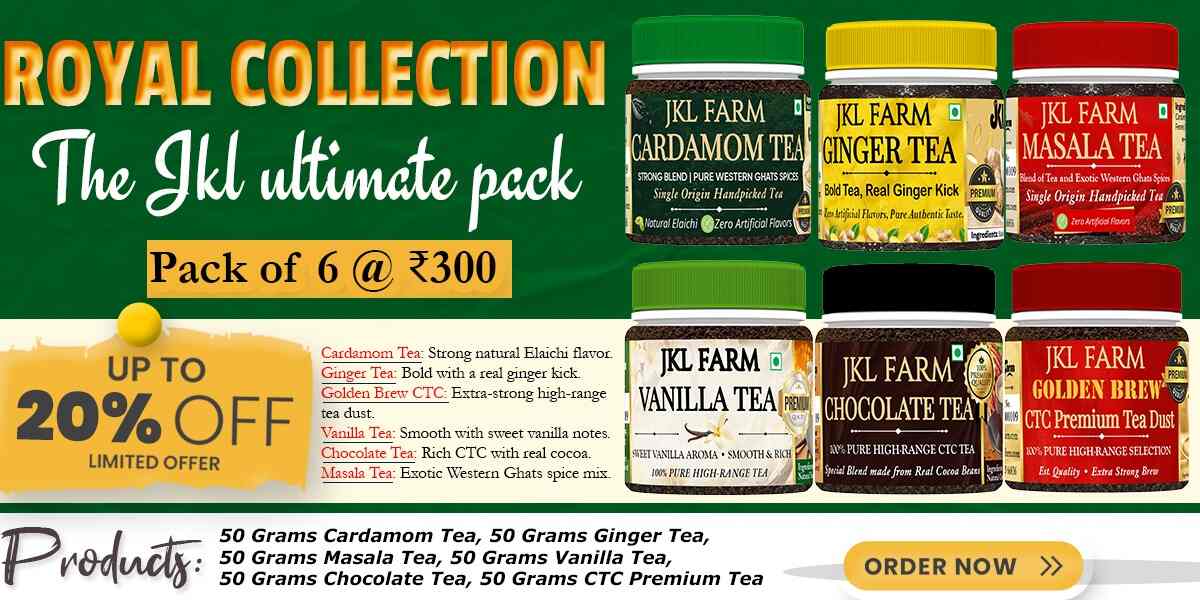 front view of JKL Farm 6 in 1 Flavored Combo Tea pack